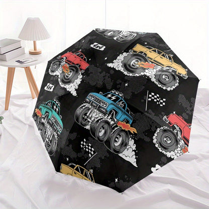Monster Trucks Themed Automatic Umbrella - Portable Folding Umbrella with 8-Rib Durable Frame, Vibrant Monster Truck Design, Compact & Lightweight for Travel, Daily Use - Ideal Gift for Family & Friends, Umbrella for Travel,
