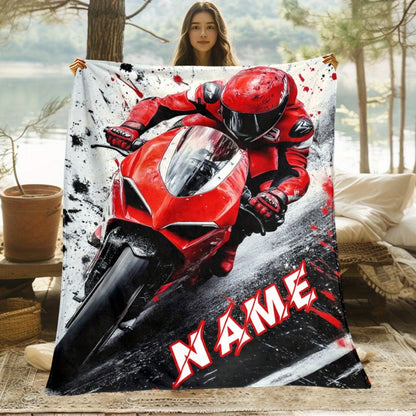 Custom Name Cool Red Motorcycle Blanket-Lightweight Home Furnishings Bedding Blanket Suitable for Sofas Beds Travel Camping Living Rooms Offices Sofas Chairs and Beds-Soft and Warm Fabric Digital Printed Blanket