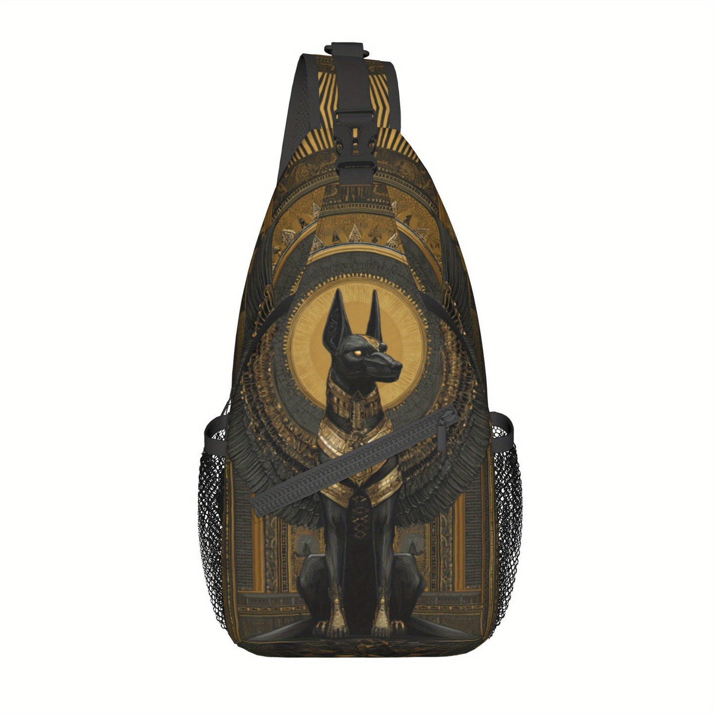 Men'S Egyptian Mythology Anubis God Print Chest Sling Bag - Active Lifestyle Crossbody Pack with Adjustable Strap, Zipper Closure & 2D Flat Printing - Lightweight Durable Design for Cycling, Travel, Everyday Use - Stylish Gif