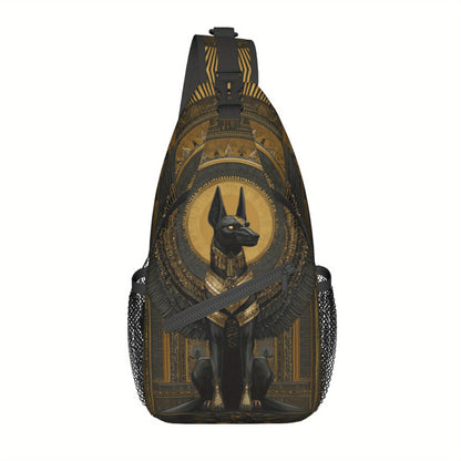 Men'S Egyptian Mythology Anubis God Print Chest Sling Bag - Active Lifestyle Crossbody Pack with Adjustable Strap, Zipper Closure & 2D Flat Printing - Lightweight Durable Design for Cycling, Travel, Everyday Use - Stylish Gif