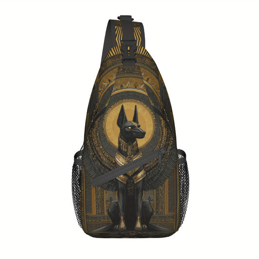 Men'S Egyptian Mythology Anubis God Print Chest Sling Bag - Active Lifestyle Crossbody Pack with Adjustable Strap, Zipper Closure & 2D Flat Printing - Lightweight Durable Design for Cycling, Travel, Everyday Use - Stylish Gif