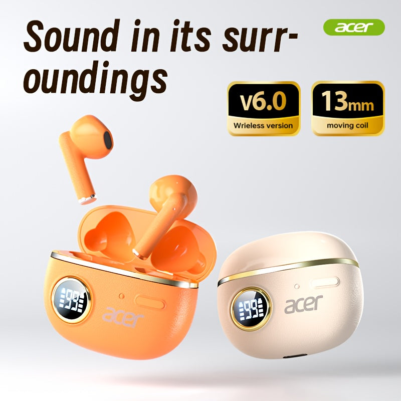 [Acer] 2025 new model back-to-school season TWS Wireless Headset Heavy Bass Stereo + Talking Noise Cancellation Ultra Long Lasting Sports Running In-Ear Low Latency Gaming Mode HIFI Audio Lightweight Touch Design Stylish Desi