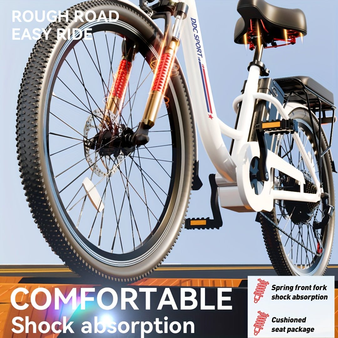 24-inch Wheels, 20-26MPH Commuter, LCD Display, 7 Speed Shift Adult Electric Bicycle, 350-500w Powerful Motor, 36V 10.4A Lithium Battery, Aluminum Alloy Body, Front Fork Shock Absorber, Headlights, Night Driving Protection, B
