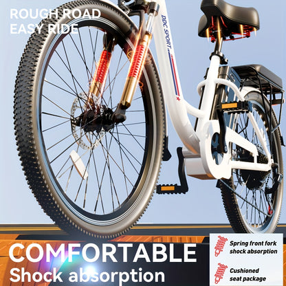 24-inch Wheels, 20-26MPH Commuter, LCD Display, 7 Speed Shift Adult Electric Bicycle, 350-500w Powerful Motor, 36V 10.4A Lithium Battery, Aluminum Alloy Body, Front Fork Shock Absorber, Headlights, Night Driving Protection, B