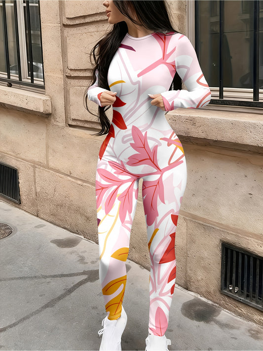 Casual Fashionable Sexy Long Sleeved Tight Fitting Jumpsuit Autumn Women's Trendy Printed Jumpsuit Top Women's Clothing