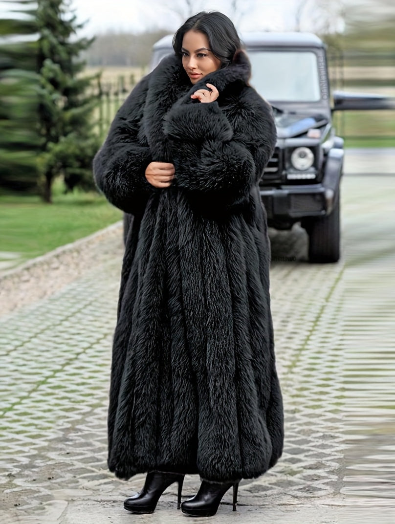 FHILLINUO Chic Women'S Faux Coat | Long Length, Solid Color, Single Breasted, with Pockets, Comfortable and Warm for Fall/Winter