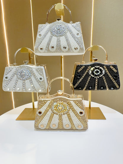 Elegant Rhinestone-Embellished Evening Handbag with Detachable Strap - Chic White Polyester Clutch for Parties, Weddings, and Special Occasions, Perfect Gift for Her, Party Accessory, Luxurious Appearance, Sparkling Embellish