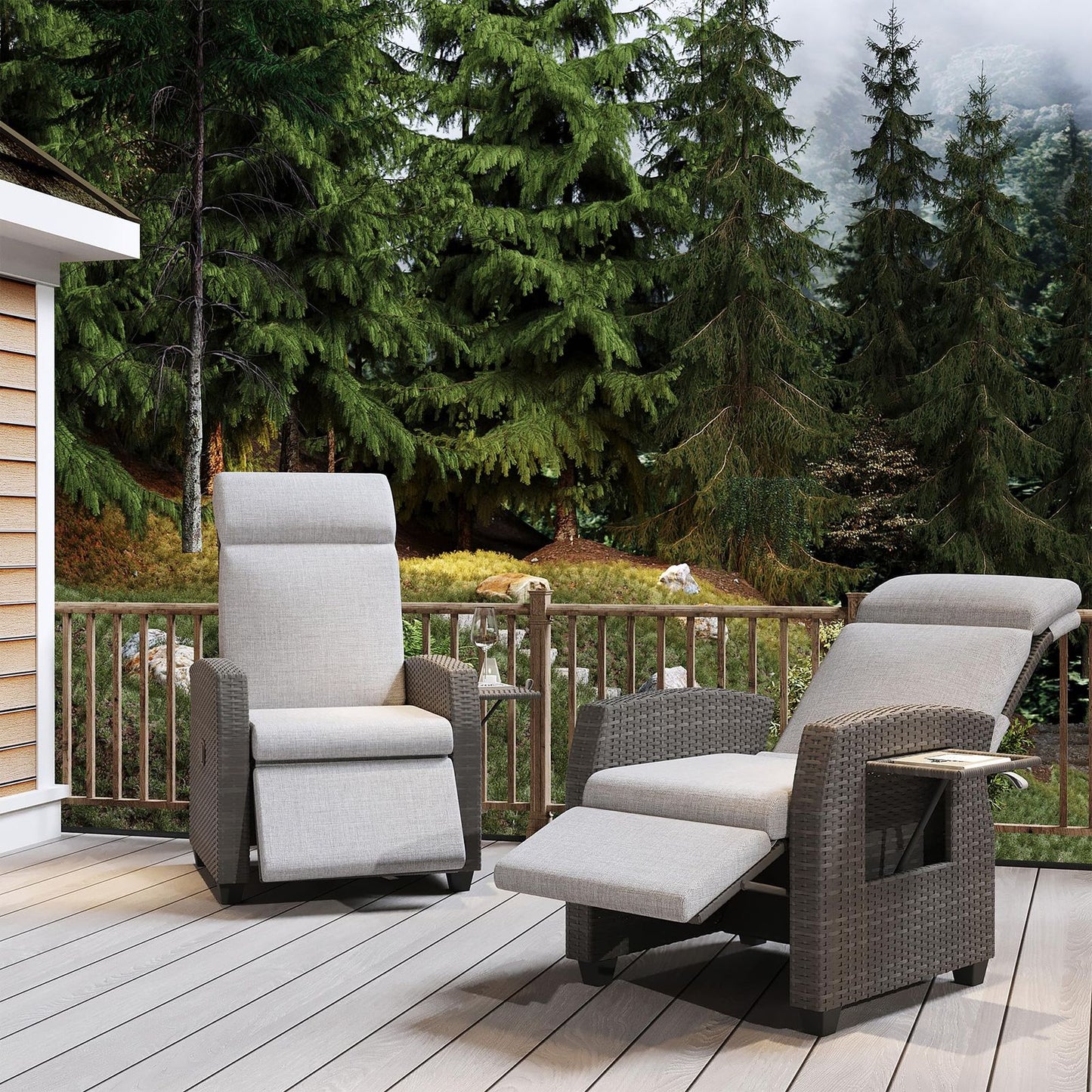 All-Weather PE Wicker Outdoor Recliner Chair with Adjustable Backrest & Footrest, Pop-Up Table & Air Pump Included - Heavy-Duty Patio Lounge Chair, Easy Assembly, Reclines to 155° Lay Flat (for poolside,, Balcony) - Low