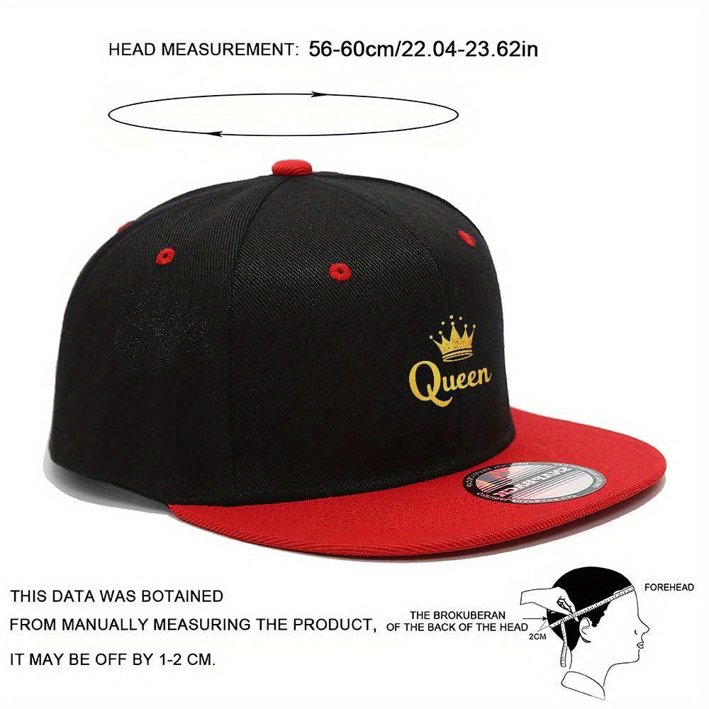 Black Snapback Hat with Crown & Queen Design - Lightweight Polyester, Adjustable Fit for Music Festivals, Travel & Outdoor Activities, Festival Headwear | Crown Graphic Cap | Durable Headgear, Festival Accessories