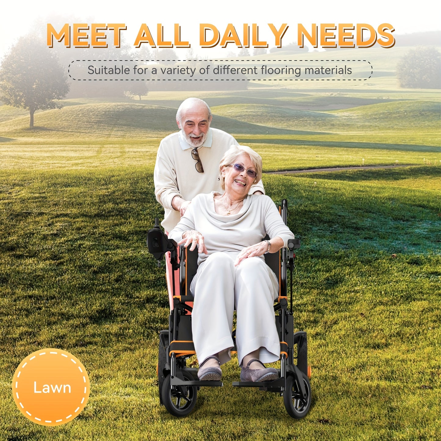 KERDOM Smart Folding Electric Wheelchair (Adult/Senior Model) - The Perfect Gift for Parents! 15+ Miles Range, 12AH Battery, 360° Joystick, All-Terrain Mobility, One-Key Folding (Black/Orange Dual Color)