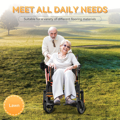 KERDOM Smart Folding Electric Wheelchair (Adult/Senior Model) - The Perfect Gift for Parents! 15+ Miles Range, 12AH Battery, 360° Joystick, All-Terrain Mobility, One-Key Folding (Black/Orange Dual Color)