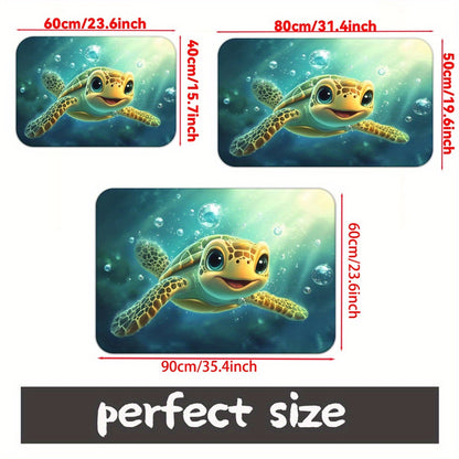 1pc Sea Turtle Underwater Non-Slip Bathroom Mat - Microfiber Absorbent, Machine Washable Polyester Door Mat with Vibrant Ocean Scene Design for Bedroom, Living Room, Camping & Picnic, 650gsm, Turtle