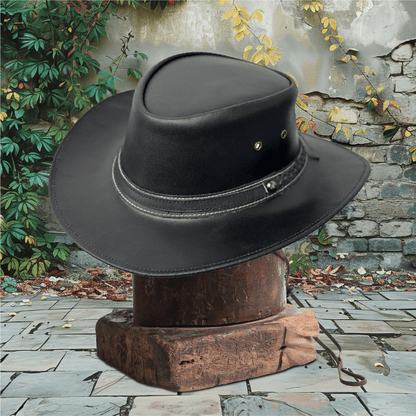 Black Western Style Genuine Cowhide Cowboy Hat – Shapeable Wide Brim for Men & Women