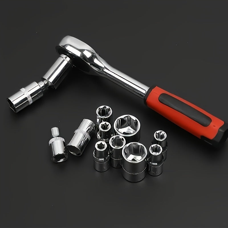 High-end Professional 53pcs Tool Set, Auto/bicycle Repair Machinery Kit, 1/2 Inch *1/4 Inch 3/8 Inch Drive Depth And Standard Wrench Set, Race-grade Auto Parts Repair Ratchet Wrench And Other Auto Repair Accessories Tool Set