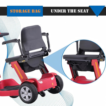 Foldable Mobility Scooter for Adults & Senior, 4 Wheels Powered Device for Travel, Lightweight and Portable, with LED Strip Light, Storage Bag, Charger Included, No Assemble Required
