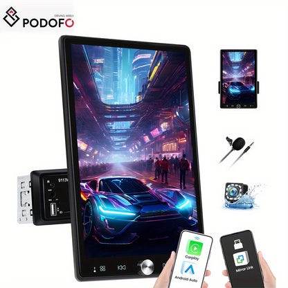 PODOFO Single Din Car Radio with Wireless Carplay Android Auto, 10.4 Inch Vertical Touch Screen Car Stereo with Mirror Link, FM/ RDS Radio, Car Radio Audio Receivers with EQ AUX/ USB+Backup Camera+Mic, Car Radio with Wireless