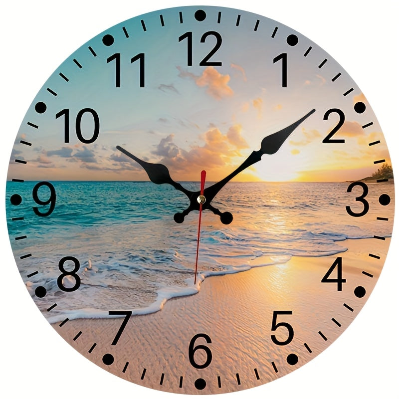 [Wooden Wall Clock] Wooden Wall Clock | Beach Sunrise Design, Silent, for Living Room Bedroom, Room Decor, Office, Christmas New Year Valentine