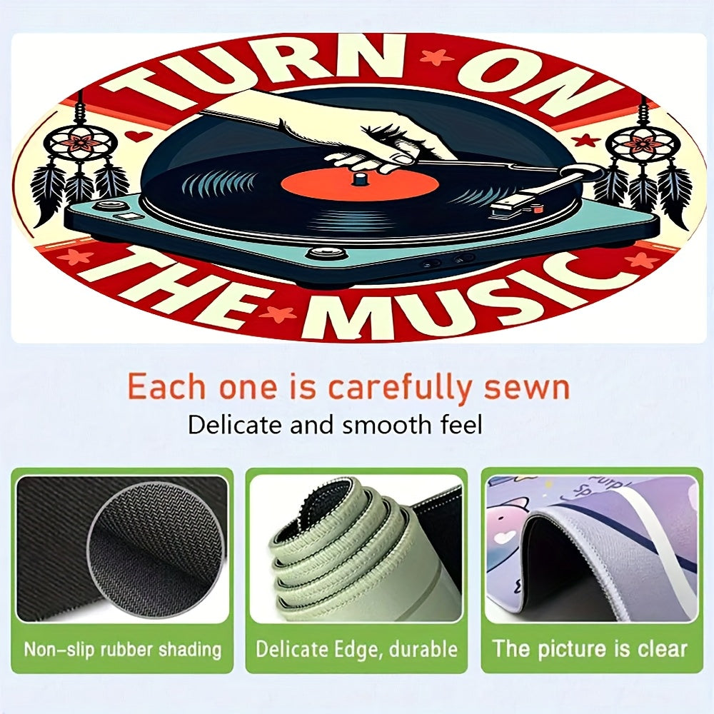 1pc Music-Themed Gaming Mouse Pad & Desk - Vinyl Record & DJ Turntable Design with "Turn On The Music" Slogan, Non-Slip Rubber Base, Full Keyboard & Mouse Coverage for PC/Laptop, Durable Thick Surface for E-Sports, DJ Setup,