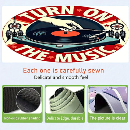 1pc Music-Themed Gaming Mouse Pad & Desk - Vinyl Record & DJ Turntable Design with "Turn On The Music" Slogan, Non-Slip Rubber Base, Full Keyboard & Mouse Coverage for PC/Laptop, Durable Thick Surface for E-Sports, DJ Setup,