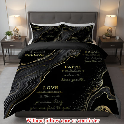 2/3pcs (1 Duvet Cover + 1/2 Pillowcase, Without Core) Black Golden Marble Cut Surface Message Luxury Style Print Soft Comfortable Bedding Set for Bedroom Dorm Room Family Gift