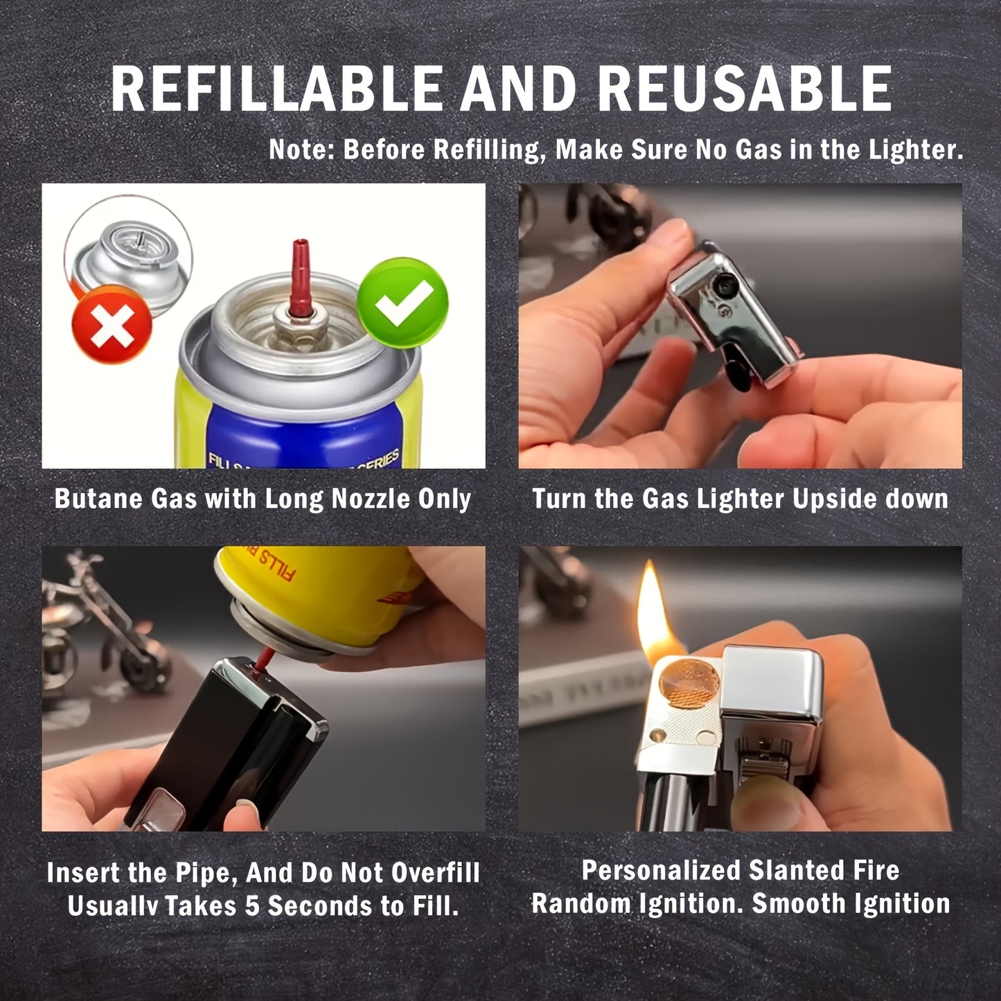 JOBON New 2-in-1 Angled Flame Lighter-Unique Side-Fire Design, Refillable, Adjustable Flame Torch with Premium Gift Box-Perfect Gift, Fiery Red (Butane Excluded)