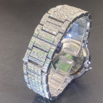 1pc PLADEN Luxury Men'S Square Ice Watch with Rhinestones, Fashion Hip-Hop Faux Faux Faux Gemstone, Round Dial, Alloy Band, Quartz Movement, Battery Operated, Water Resistant, for Party, New Year, Independence Day, Ramadan