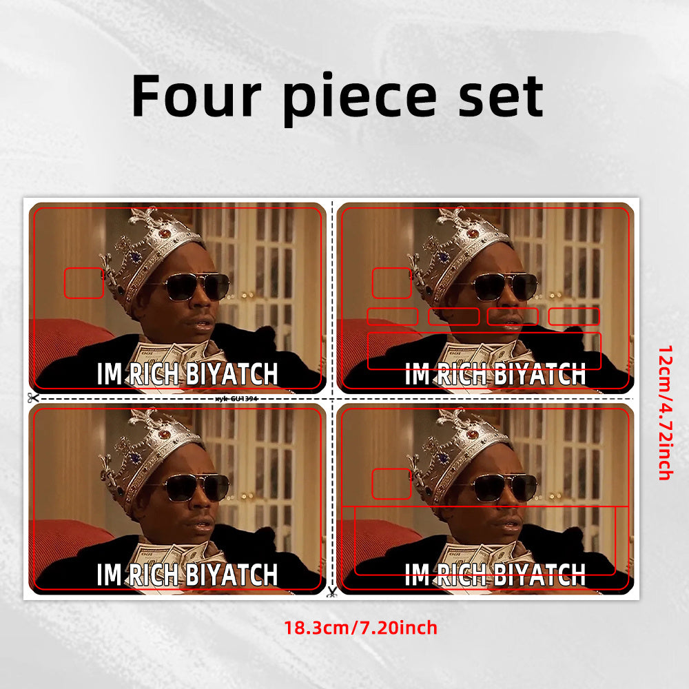 4pcs Waterproof PVC Card Skins - Funny "I'M RICH BIYOTCH" Golden Card Design Stickers | Scratch-Resistant, Non-Slip Glossy-like for Credit/Debit Cards & Keychains | Ultra-Thin Durable Disposable VIP-Style Protectors (Matte Vi