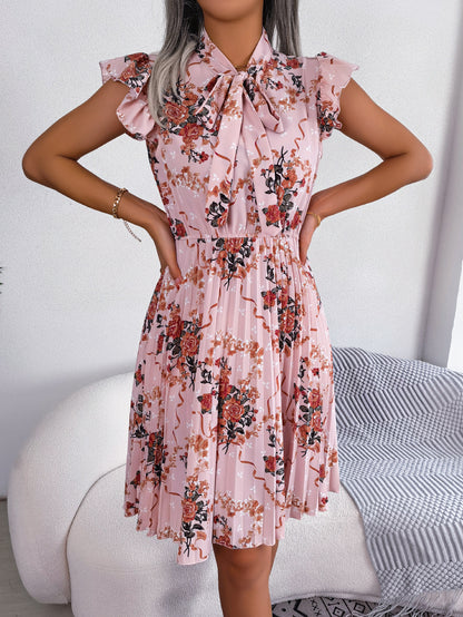 Women'S 2026 Spring Summer Elegant Floral Tie Waist Maxi Flare Pleated Dress | Lightweight, Breathable, Soft, Comfortable, Versatile, Casual Party Dating Daily Going Out Dress, Sleeveless, Crew Neck, Regular Fit