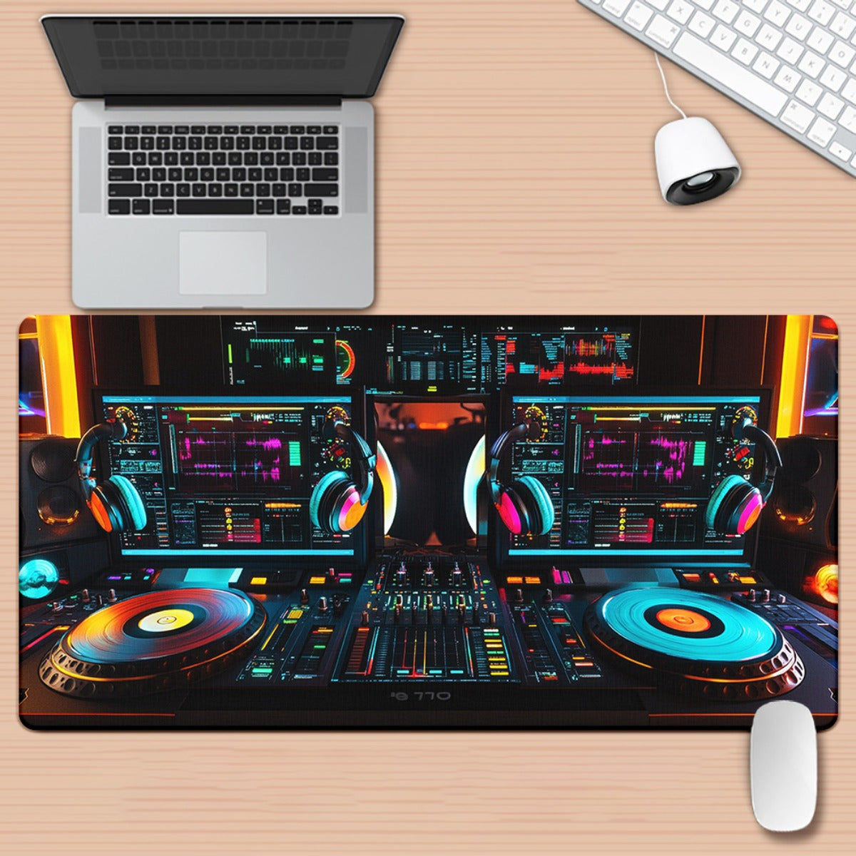 1pc XXL DJ Setup Design Gaming Mouse Pad with Colorful Lights & HD Printed Desk Mat - Multi-Functional Non-Slip Surface for PC Gamers, Office Computer Setup, Keyboard & Mouse - Gifts for Family, Friends, Large Gaming Mouse Pa