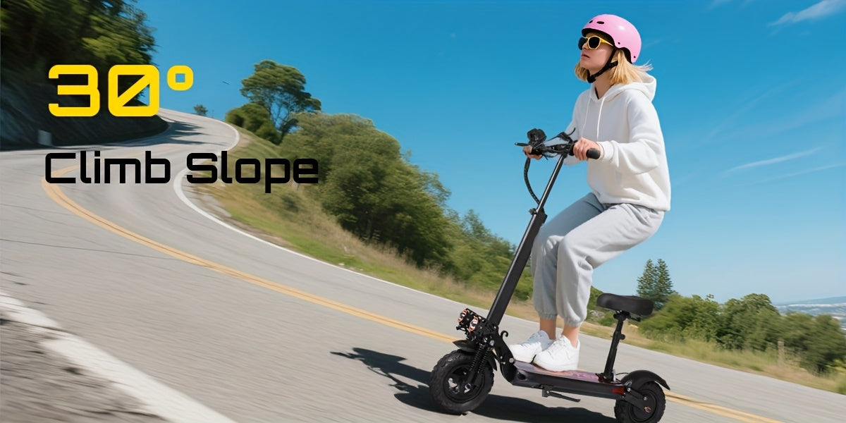 UNQYX Electric Scooter, 48V 18Ah Battery, 31-Mile Range, 440 Lbs Capacity, Removable Seat, 11" Off-Road Wide Tires, Dual Suspension, Disc Brakes, Capable Of Climbing 30-degree Inclines, Foldable All-Terrain Aluminum Alloy Fra