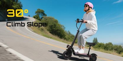UNQYX Electric Scooter, 48V 18Ah Battery, 31-Mile Range, 440 Lbs Capacity, Removable Seat, 11" Off-Road Wide Tires, Dual Suspension, Disc Brakes, Capable Of Climbing 30-degree Inclines, Foldable All-Terrain Aluminum Alloy Fra