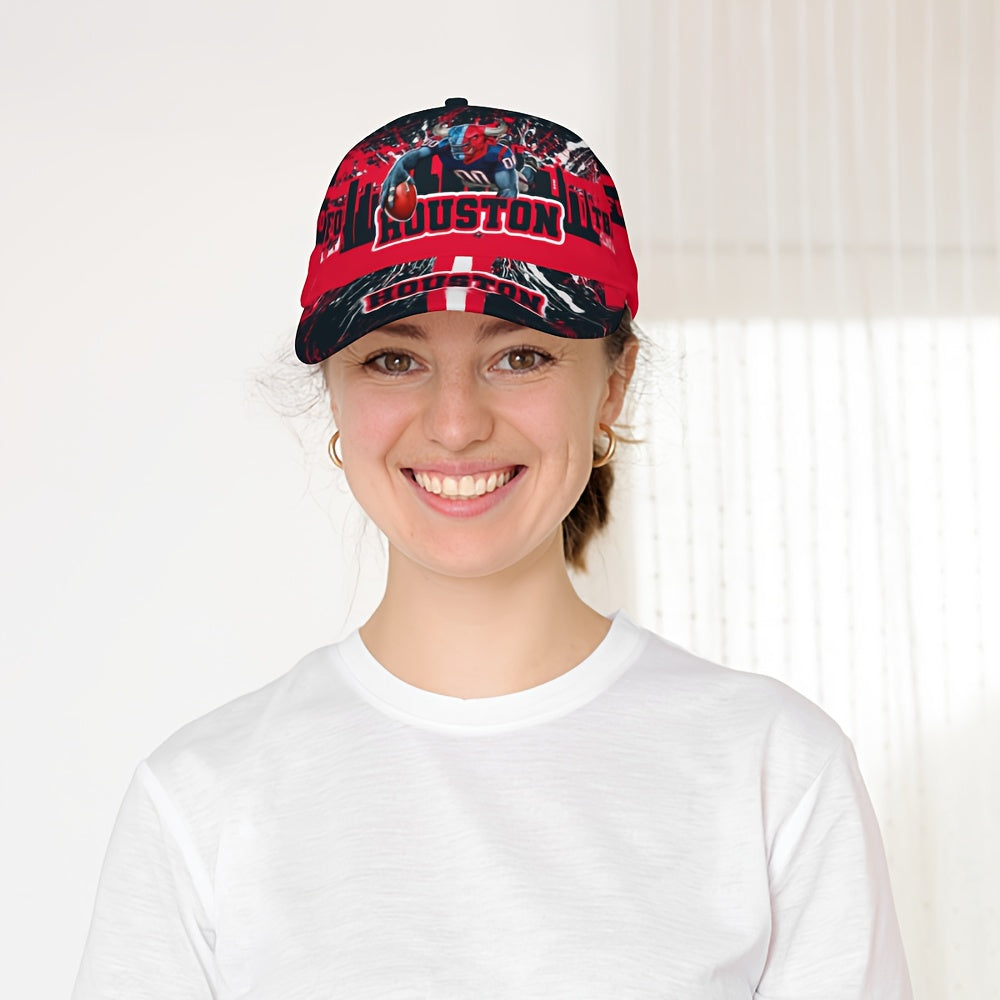 Houston Cartoon Baseball Cap, Adjustable, Unisex, Curved Brim, Perfect for Fans to Enjoy Outdoor Leisure And Sun Protection All Year Round.