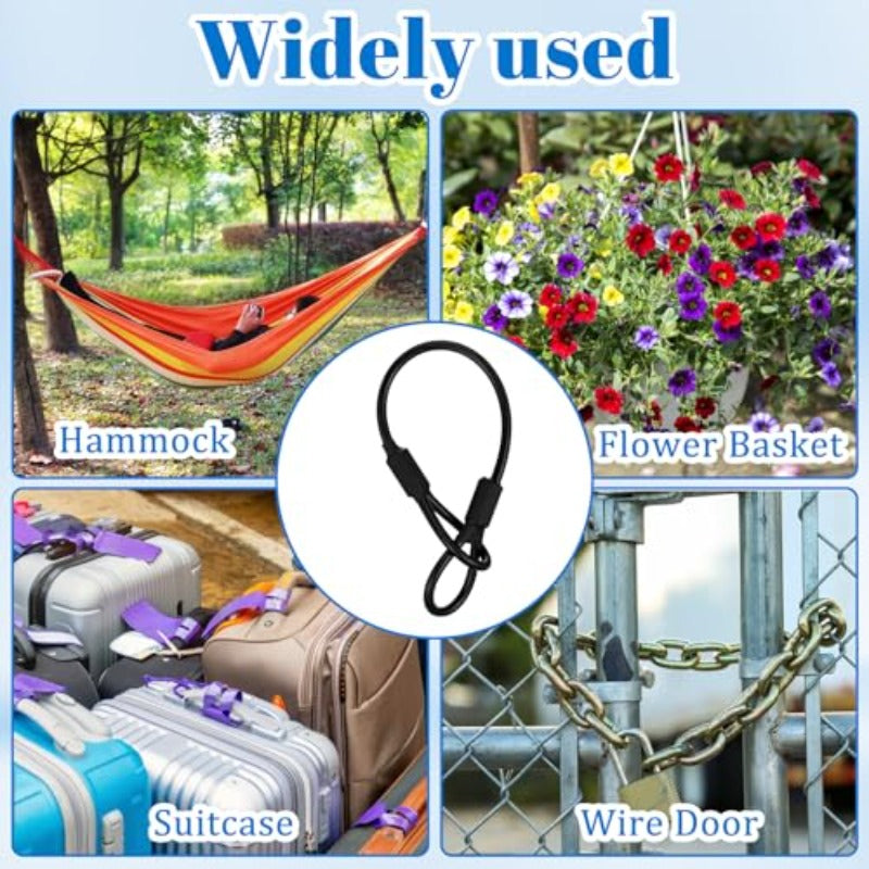 4pcs USCAPTAIN Heavy Duty Stainless Steel & PVC Coated Wire Rope - 12 Inch 0.24" Thick Braided Safety Lanyard with Loop Ends, Cut-Resistant Locking Cable for Outdoor Camping, Travel, Hanging, Secure Binding & Heavy Loads - Du