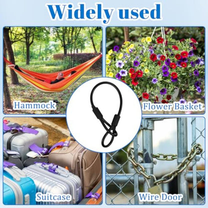 4pcs USCAPTAIN Heavy Duty Stainless Steel & PVC Coated Wire Rope - 12 Inch 0.24" Thick Braided Safety Lanyard with Loop Ends, Cut-Resistant Locking Cable for Outdoor Camping, Travel, Hanging, Secure Binding & Heavy Loads - Du