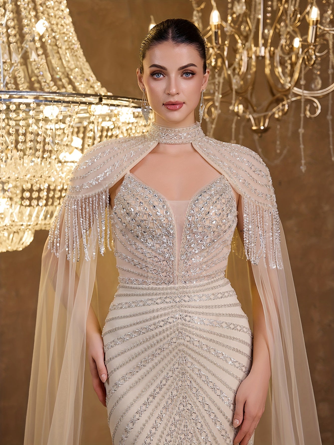 Sequined Lace Fringe Off-shoulder Bustier Elegant Sexy Mermaid Evening Gown