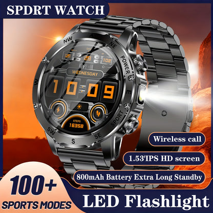 Men'S Smart Watch, Waterproof Smart Watch, Suitable for Outdoor Sports, IP68 Deep Waterproof, Waterproof Speaker, LED Flashlight, Call Answering, Music Control, 800Mah Battery, Compass, Compatible with Iphone And Android Phon