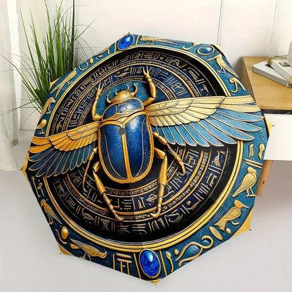 Automatic Open/Close Egyptian Hieroglyphics & Scarab Beetle Umbrella - Navy Blue & Golden Ancient Egyptian Design, 8-Rib Sturdy Frame, Compact Travel Umbrella with Automatic, Portable Rain Cover, Ideal Gift For History Lovers