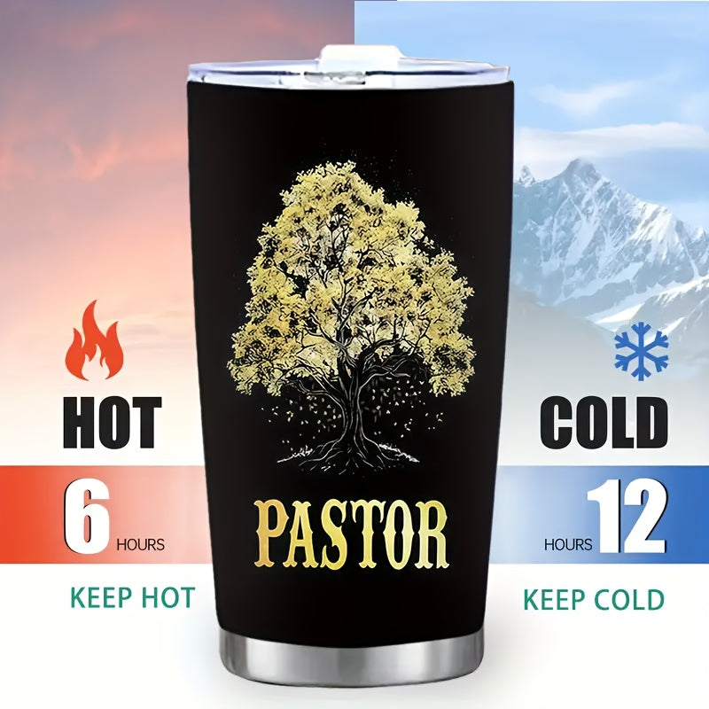 20 oz Pastor Thanksgiving Cup with Lid - 304 Stainless Steel Double Wall Vacuum Insulated Coffee Mug, Non-Slip, Shatterproof, Inspirational Religious Gift for Spiritual Leaders, Leakproof Travel Mug for Thanksgiving, Christma