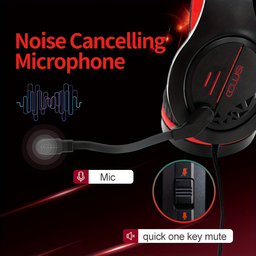 Colusi All-in-Ear Gaming Headset,50mm Stereo Gaming Headphones with Noise Canceling Microphone,LED Light,Pressure Reducing Headband,Over-Ear Earmuffs for Tablet/PS4/PS5/PC/Xbox One/Switch, Headset Gaming, Gaming Headphones, G