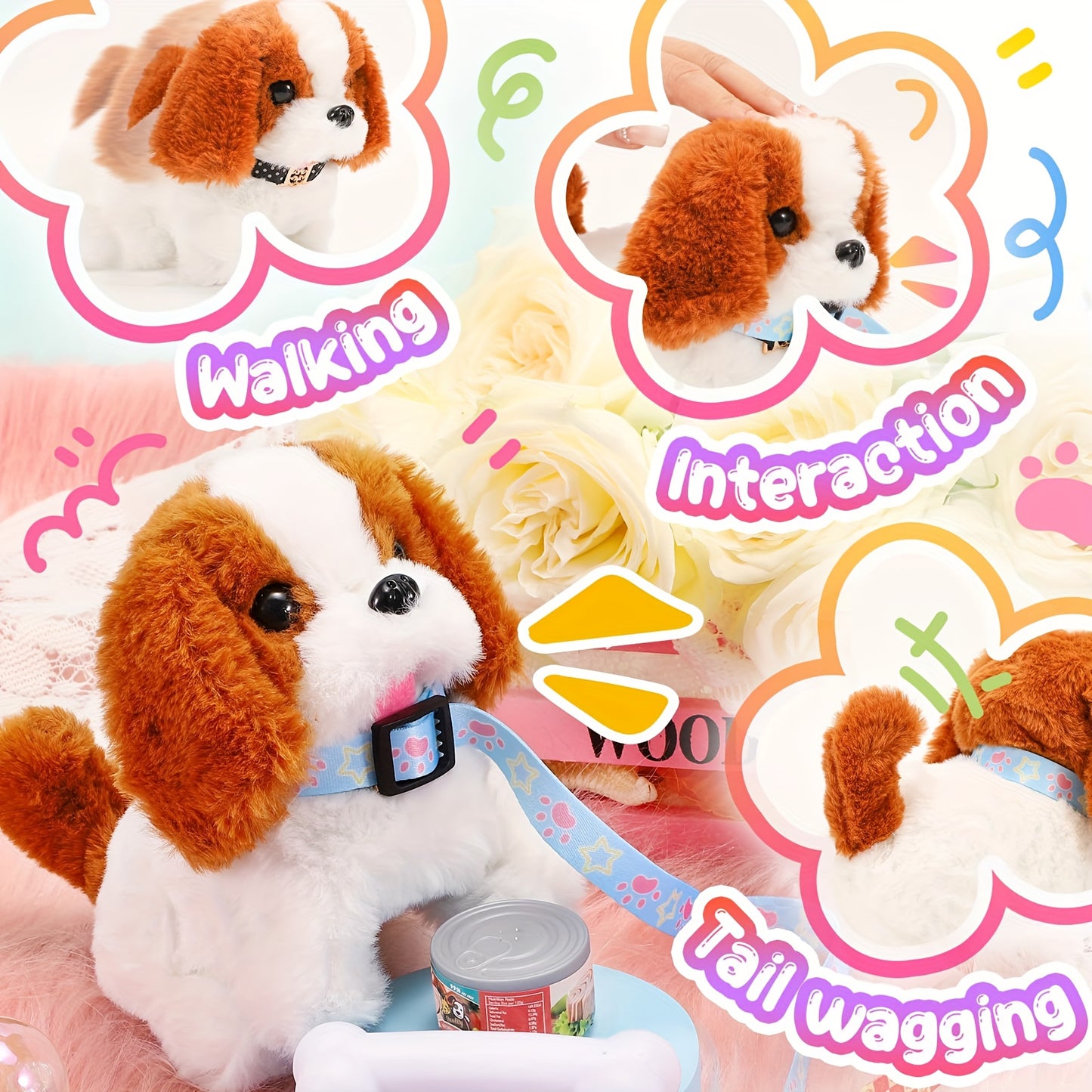Interactive Brown Border Collie Robot Puppy Toy - Realistic Plush Dog with Barking, Walking & Tail Wagging, Expressive Eyes & Fluffy Coat - Educational Gift with Gift Box for Birthdays, Holidays, Parties - Compatible with Sma