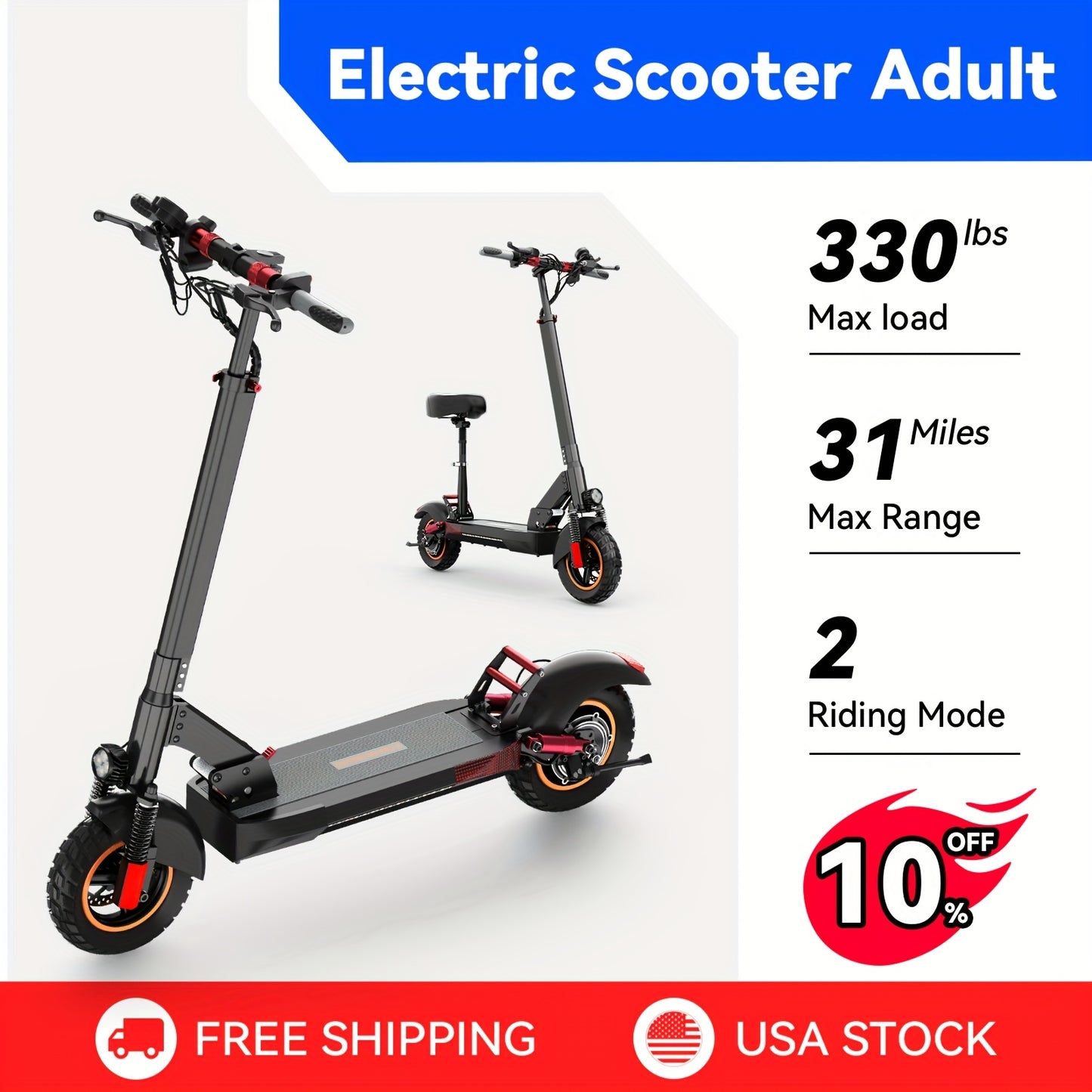Aoniu M4 Electric Scooter for Adults with Seat Fast 25-30 Speed Off Road Heavy Duty 300 Lbs 10 Inch Foldable E Scooter Mobility Folding Bike for Men 30 to 40 Miles Long Range E Scooters