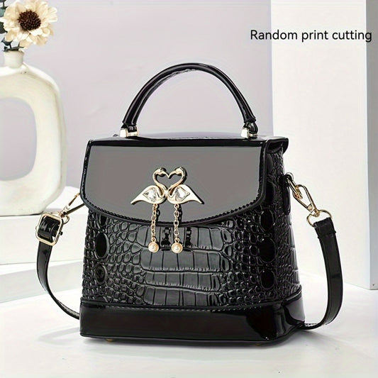 Stylish Crocodile-Embossed Women's Crossbody Bag | Lightweight Large Capacity Shoulder Purse with Golden-Tone Heart Clasp, Magnetic Closure, Polyester Lining, Available in 7 Colors - Classic Vintage Style, Durable Material, T