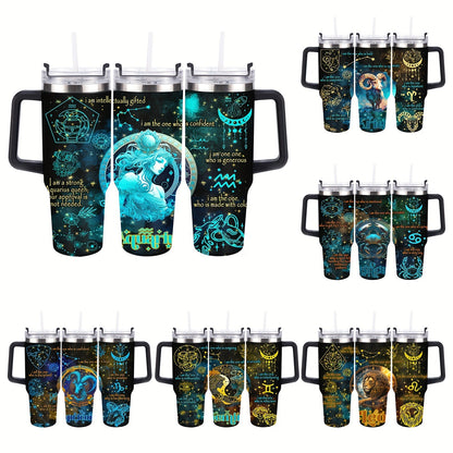 40oz Constellation-Themed Stainless Steel Tumbler with Lid - Double Wall Insulated, Break-Resistant Water Bottle for All Seasons - Perfect for Outdoor Adventures & Holiday Gifts, Vacuum Insulated, Summer Winter Drinkware, Bes