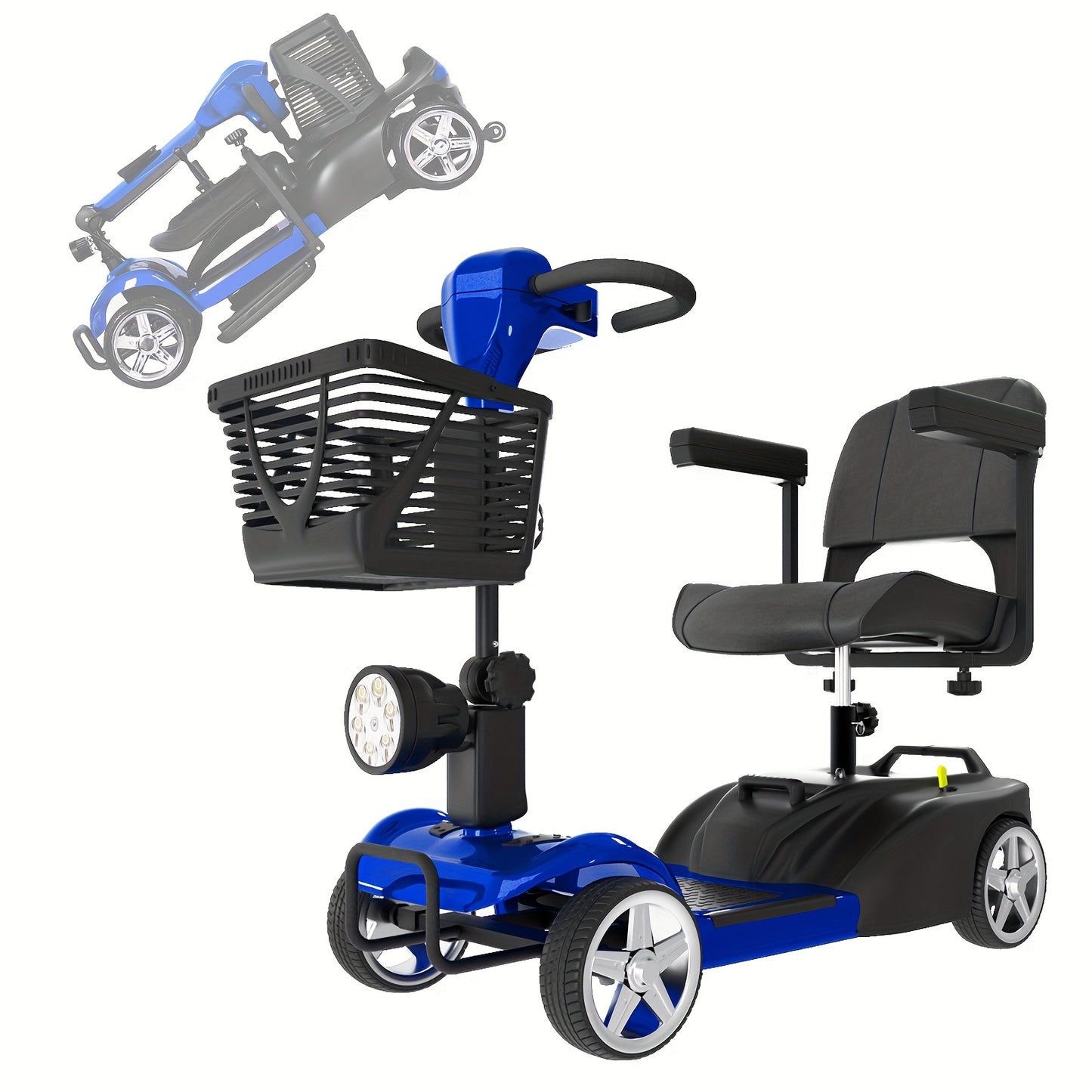 All-Terrain Foldable Mobility Scooter for Adults - 250W High-Speed Motor, 14-Mile Range, 265lbs Capacity, Large 8" Wheels with Shock Absorption, LED Headlight & Horn, Basket & Cup Holder - Grass, Gravel, Hills, Lawns, Sidewal