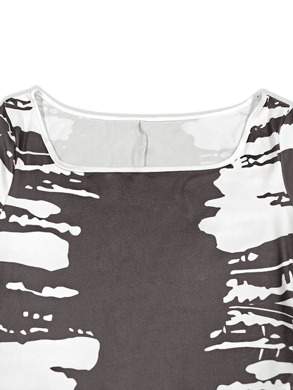 Plus Size, Plus-size Women's Bodycon Dress, Square Neck Tie-dye Short Sleeves- Slim And Elegant, Suitable for Parties And Daily Outings, Spring And Summer Fashion