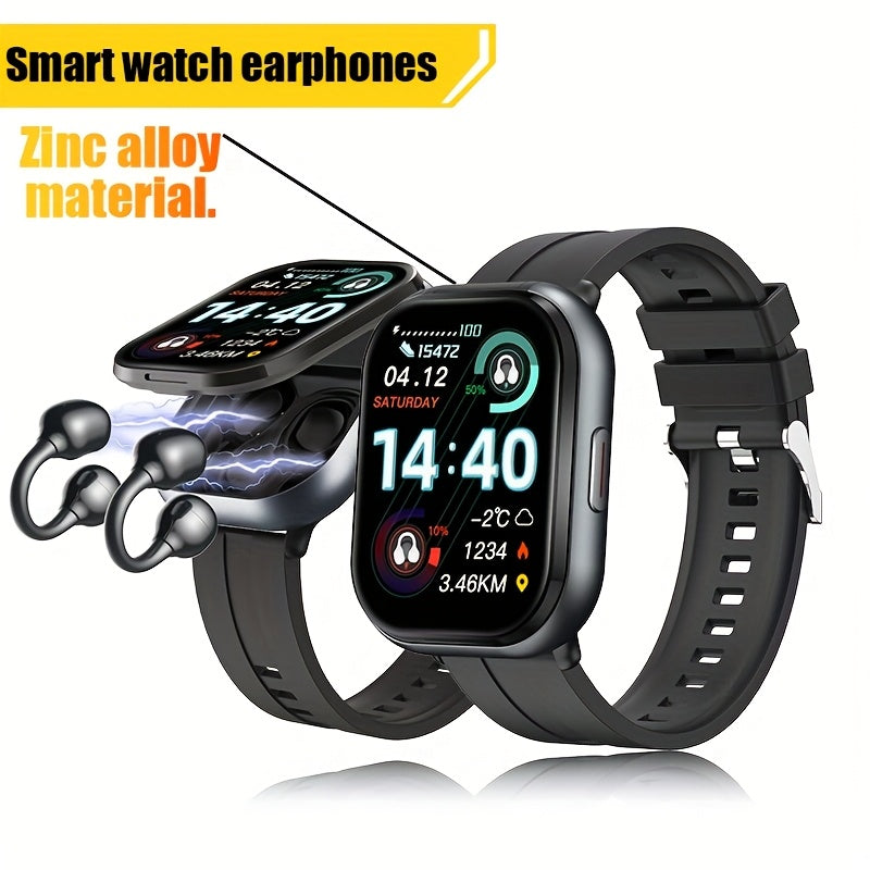 New 2-in-1 Multifunctional with Silicone Strap, Black/Silver 2 Colors Available, Supports Call Reception, 2.01-Inch HD Screen, TWS Wireless Earbuds, Birthday Gift, Valentine'S Day/father'S Day/halloween/christmas Present
