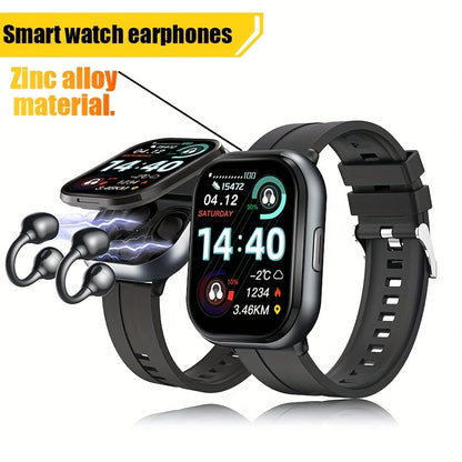 New 2-in-1 Multifunctional with Silicone Strap, Black/Silver 2 Colors Available, Supports Call Reception, 2.01-Inch HD Screen, TWS Wireless Earbuds, Birthday Gift, Valentine'S Day/father'S Day/halloween/christmas Present