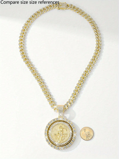 14K Gold Plated Saint Mortule God of Death Pendant Necklace - Rotating Bohemian Religious Medal Jewelry with 3A, Unisex for men & Women, Christmas/Easter Gift, Year-Round Wear (Copper Base)