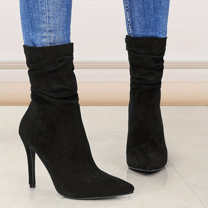 Women's Long Leg Knee High Boots for Autumn and Winter 2025, New Style for Women with Pointed Toes, Fine Heels, and Wrinkled Middle Heels, Women Shoes