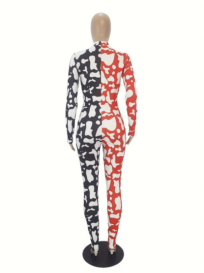 Women'S Camouflage Print Long Sleeve Jumpsuit with V-Neck, Button Detail, and Wide-Leg Pants - Casual All-Season Home & Casual Attire, Jumpsuit for Women, Comfortable Fashion, Stylish Button Detail